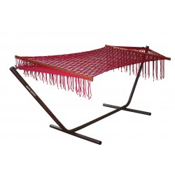 ALTINOLUK HAMAK ÇİFT KİŞİLİK PÜSKÜLLÜ HAMAK SET METAL AYAKLI (KIRMIZI)