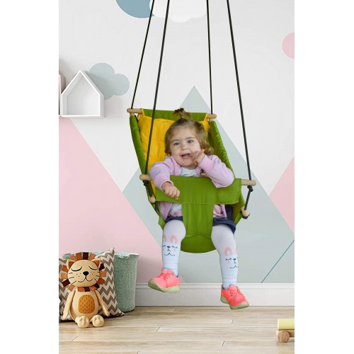 ALTINOLUK HAMAK Bebek Uyku Salıncağı Çocuk Ahşap Hamak Beşik Salıncak Minderli Yatak Seti YEŞİL