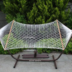 ALTINOLUK HAMAK ÇİFT KİŞİLİK PÜSKÜLLÜ HAMAK SET METAL AYAKLI (BEYAZ)